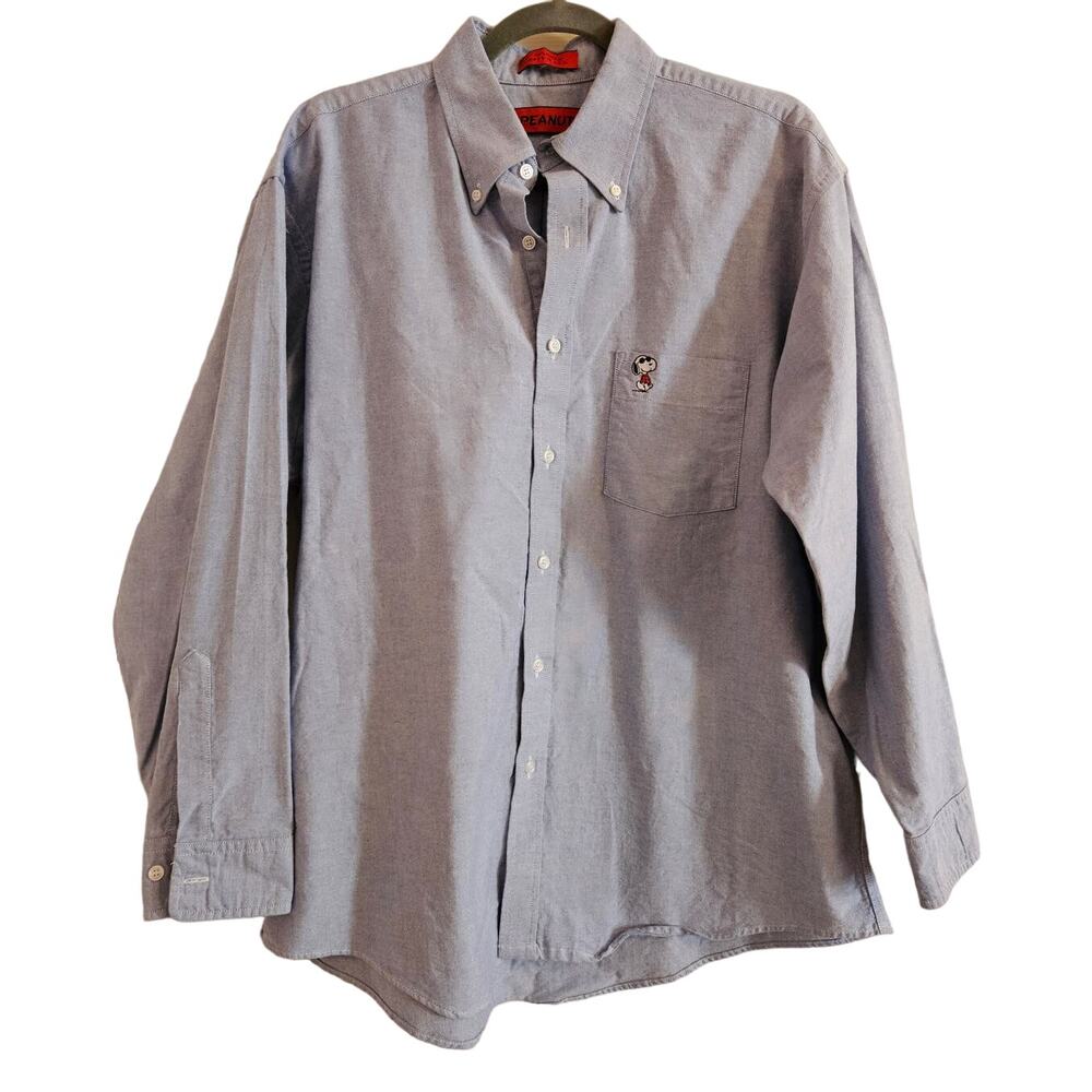 Men's Peanuts Snoopy Button Down Shirt Mens Size 16.5 32/33 Long Sleeve Blue